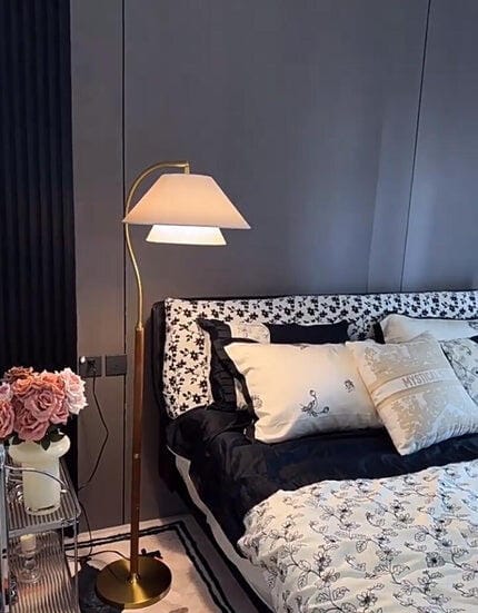 Customer photo review of Wood Floor Lamp, Walnut Frame, Fabric Shade, 155 cm, Plug In