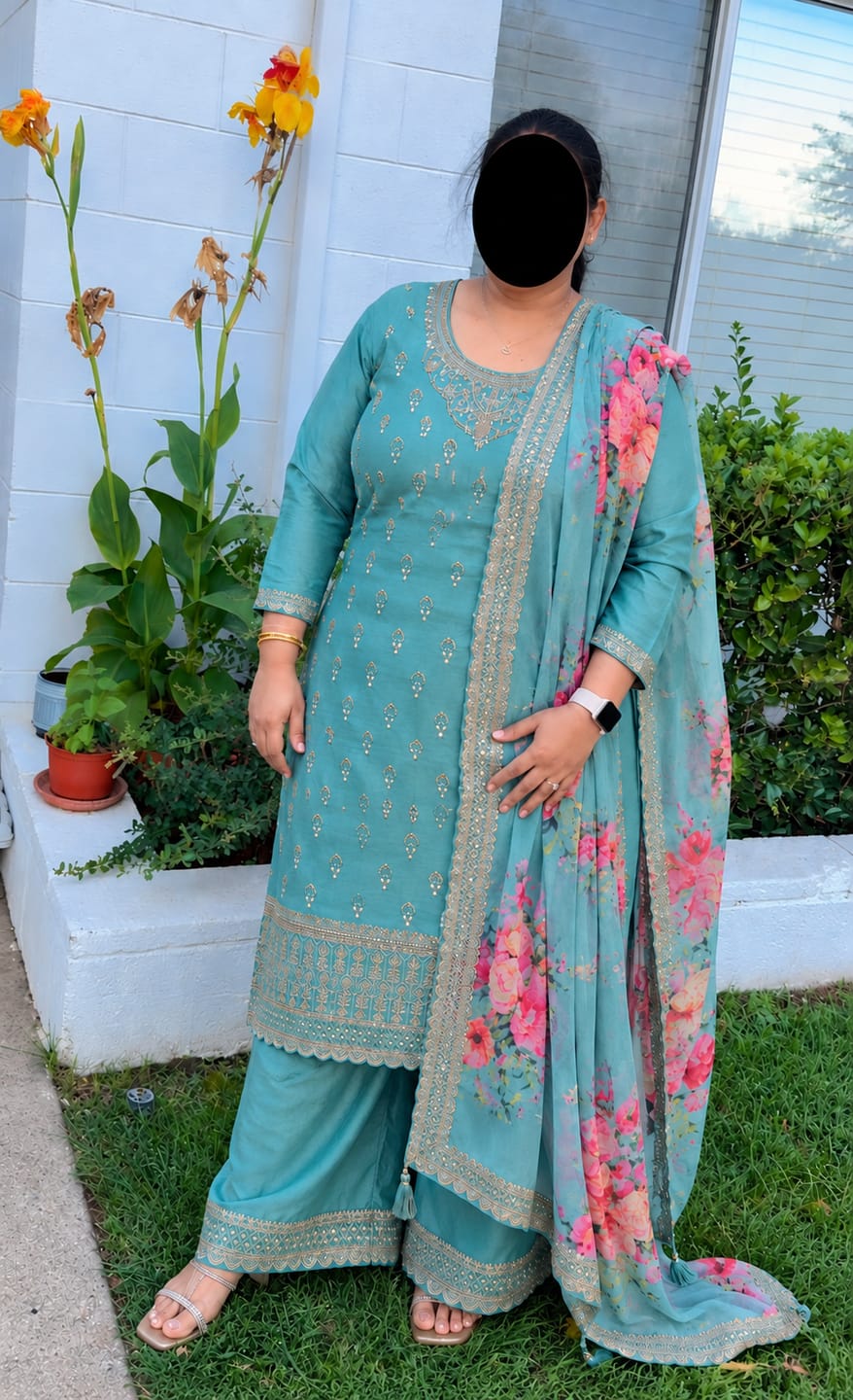 Customer photo review of Engagement ceremony Designer Embroidery sharara Suit With Dupatta