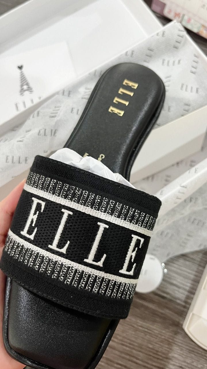 Customer photo review of Renee Logo Stitch Slip-on Sandals In Black