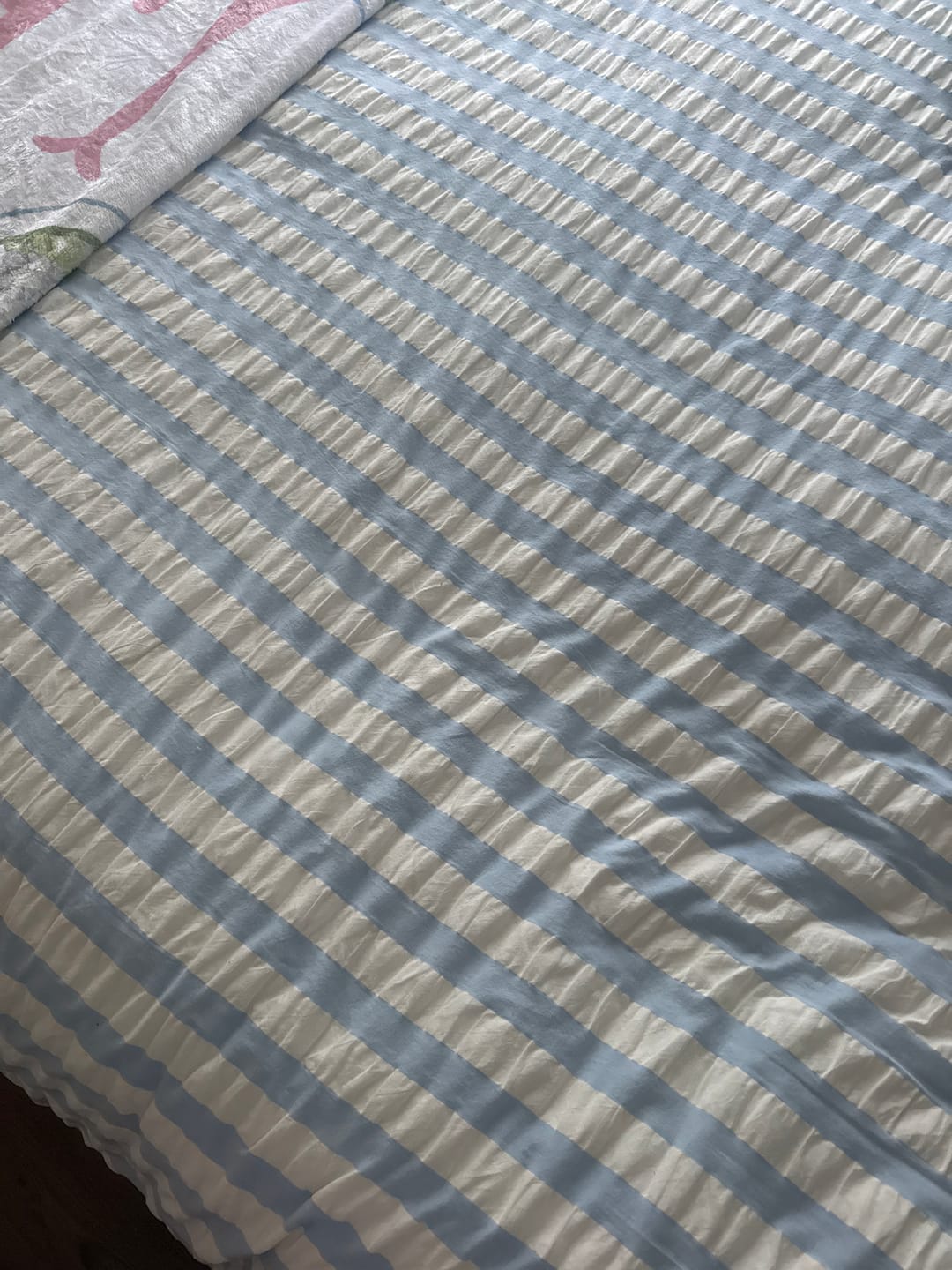 Customer photo review of Baby Blue Seersucker Duvet Cover with Ruffle