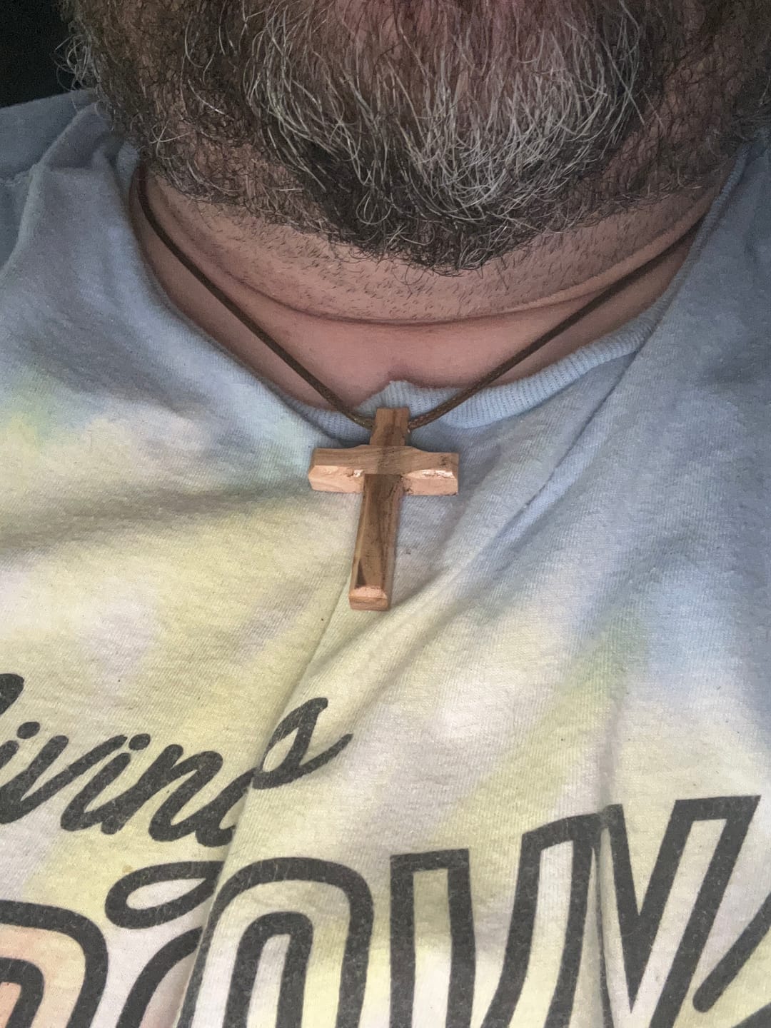 Customer photo review of Holy Land Plain Olive Wood Cross Pendant