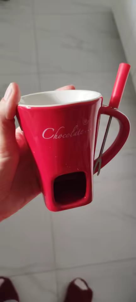 Customer photo review of Taza Fondue de Chocolate de Cerámica 130 ml con Tenedor