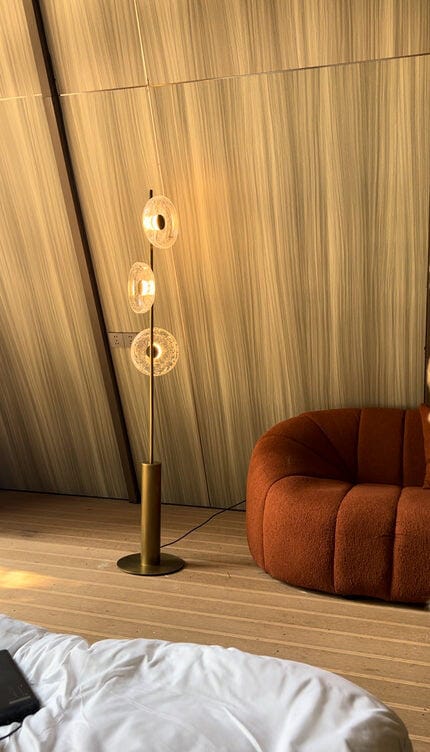 Customer photo review of Floor Lamp, Cracked Glass Discs, Bronze Stem, Integrated LED