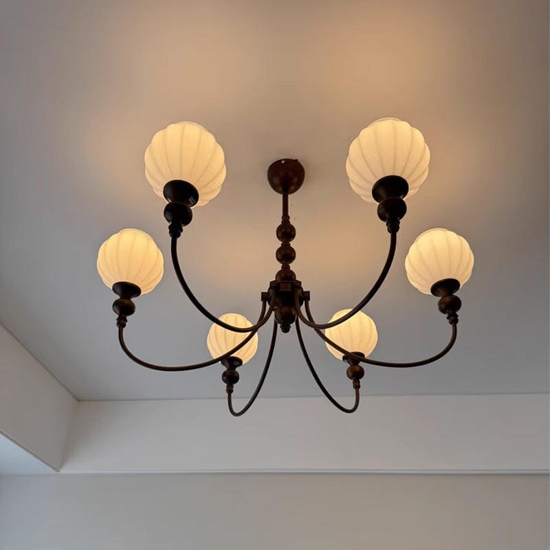 Customer photo review of Ribbed Glass Chandelier, Antique Bronze Arched Iron Arms, Hardwired