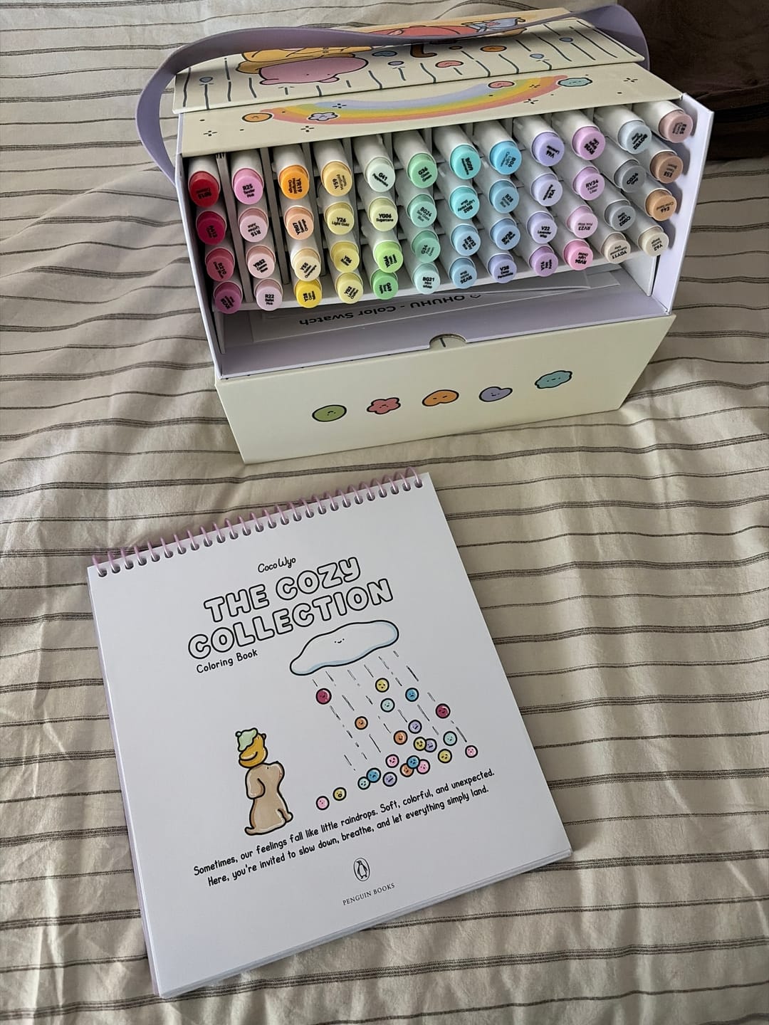 Customer photo review of Ohuhu x Coco Wyo Cozy Mood Coloring Kit, Honolulu B 48 Colors Alcohol Markers with Brush & Fine Dual Tips, Coloring Book with Mood Tracker Pages