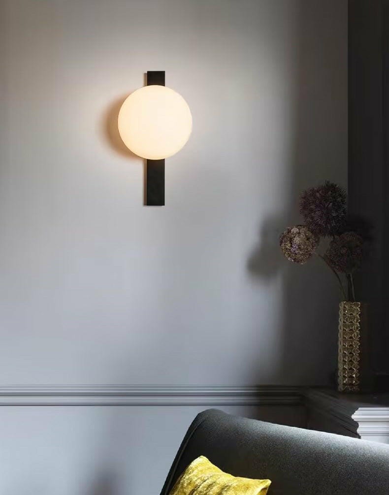 Customer photo review of Wall Light, Cream Globe Shade, Black Metal Bar, Wall Sconce