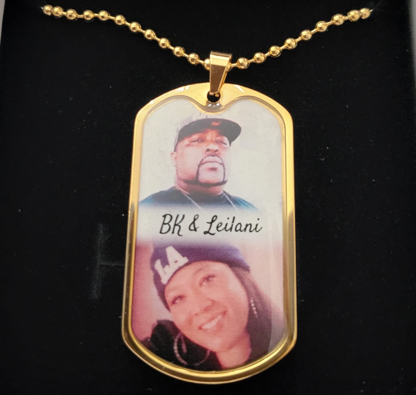 Customer photo review of Custom Name and 2 Photos Memorial Dog-tag Necklace Gift
