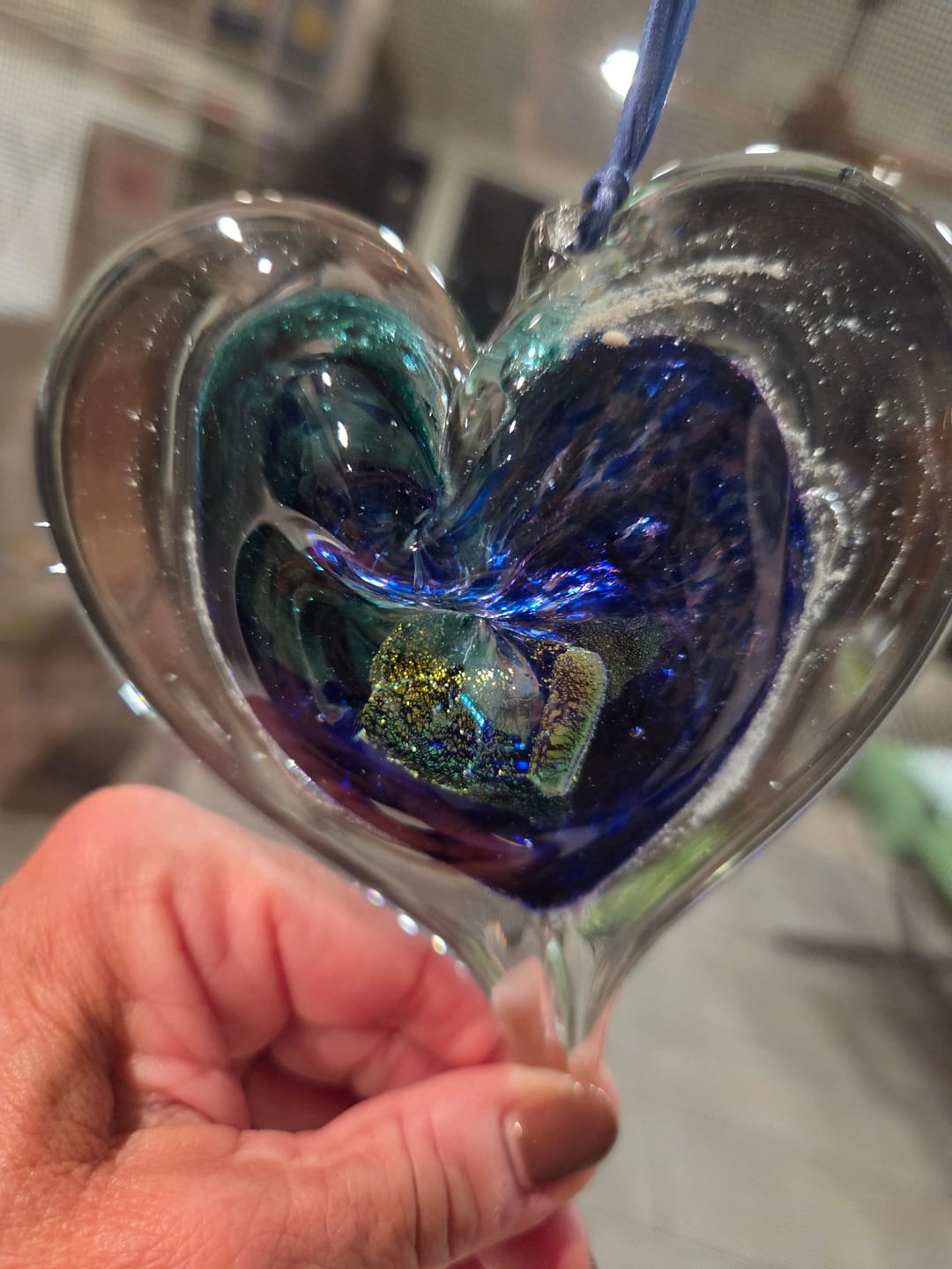 Customer photo review of Dichroic Heart Suncatcher with Infused Cremains