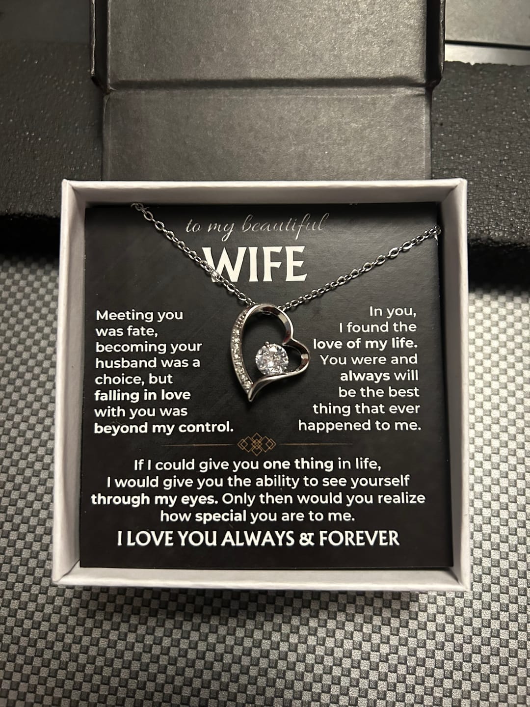 Customer photo review of To My Beautiful Wife Forever Love Necklace | Love of My Life Gift from Husband