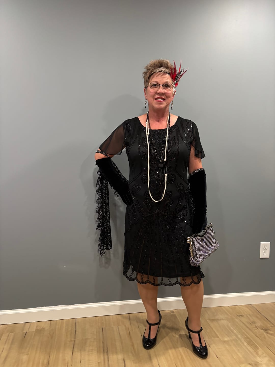 Customer photo review of Silver Rhinestone & Pearl Gatsby Headpiece