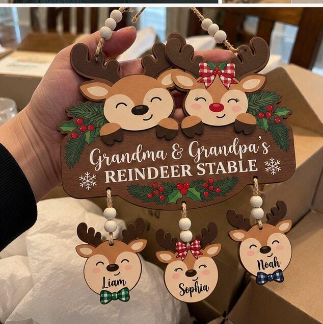 Customer photo review of Personalized Grandma & Grandpa's Reindeer Stable Sign – Custom Grandkids Names Christmas Wooden Sign