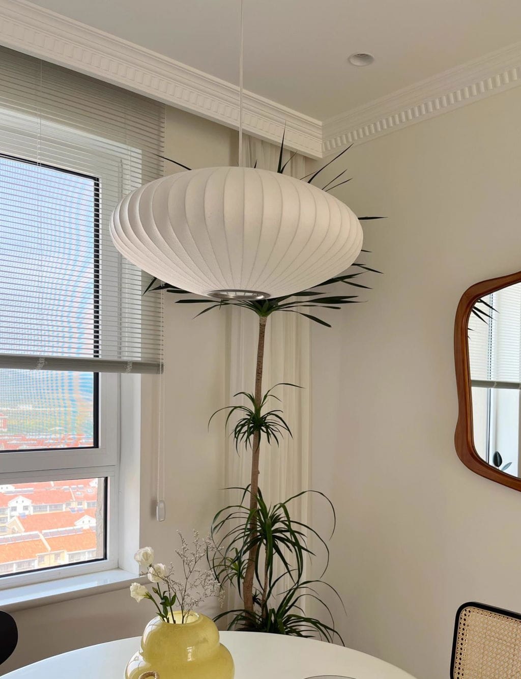 Customer photo review of Pendant Light, White Mulberry Silk Shade, Steel Wire Frame, Hardwired