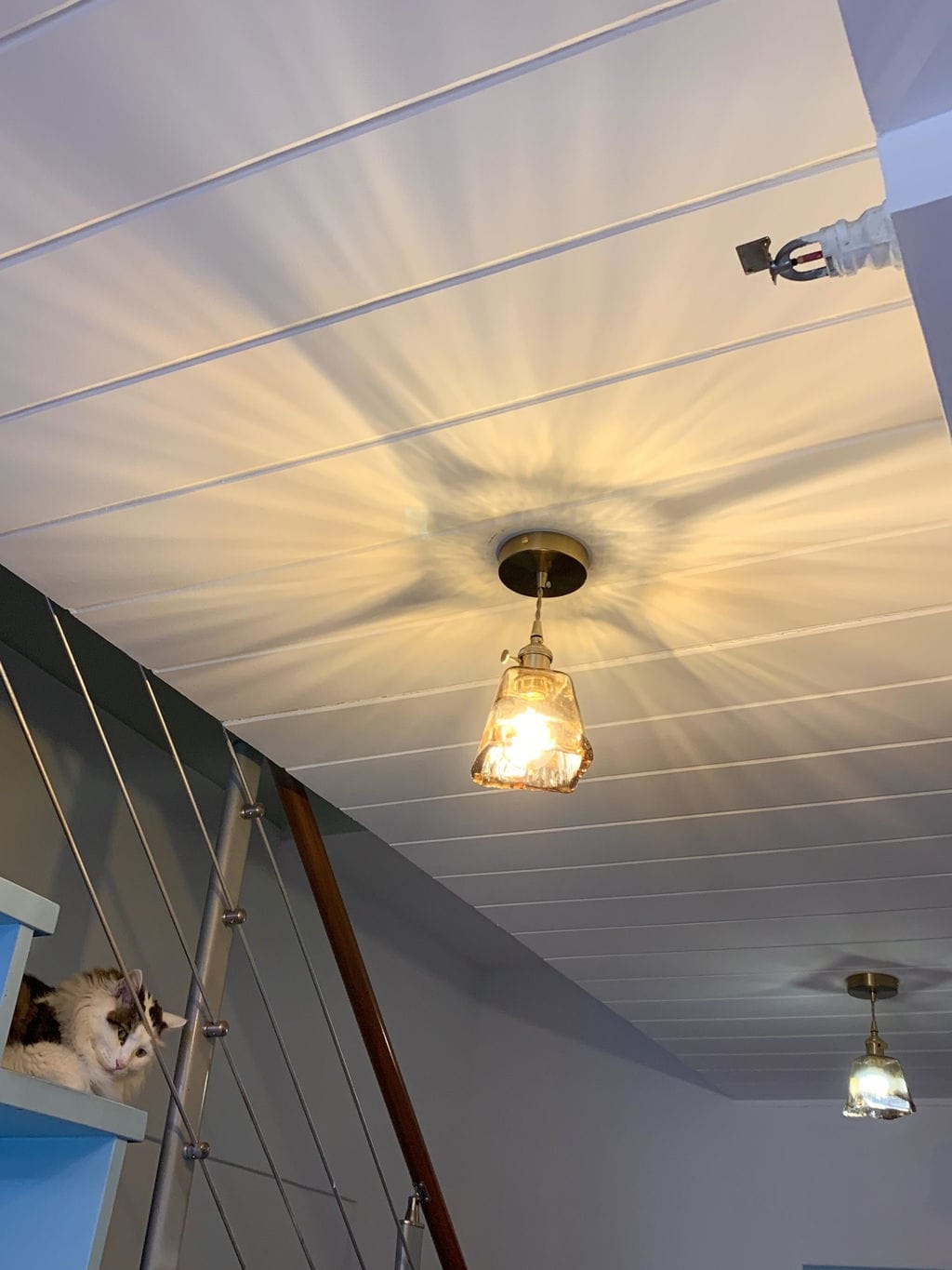 Customer photo review of Brass and Amber Glass Pendant Light, 15 to 18 cm, 150 cm Cord