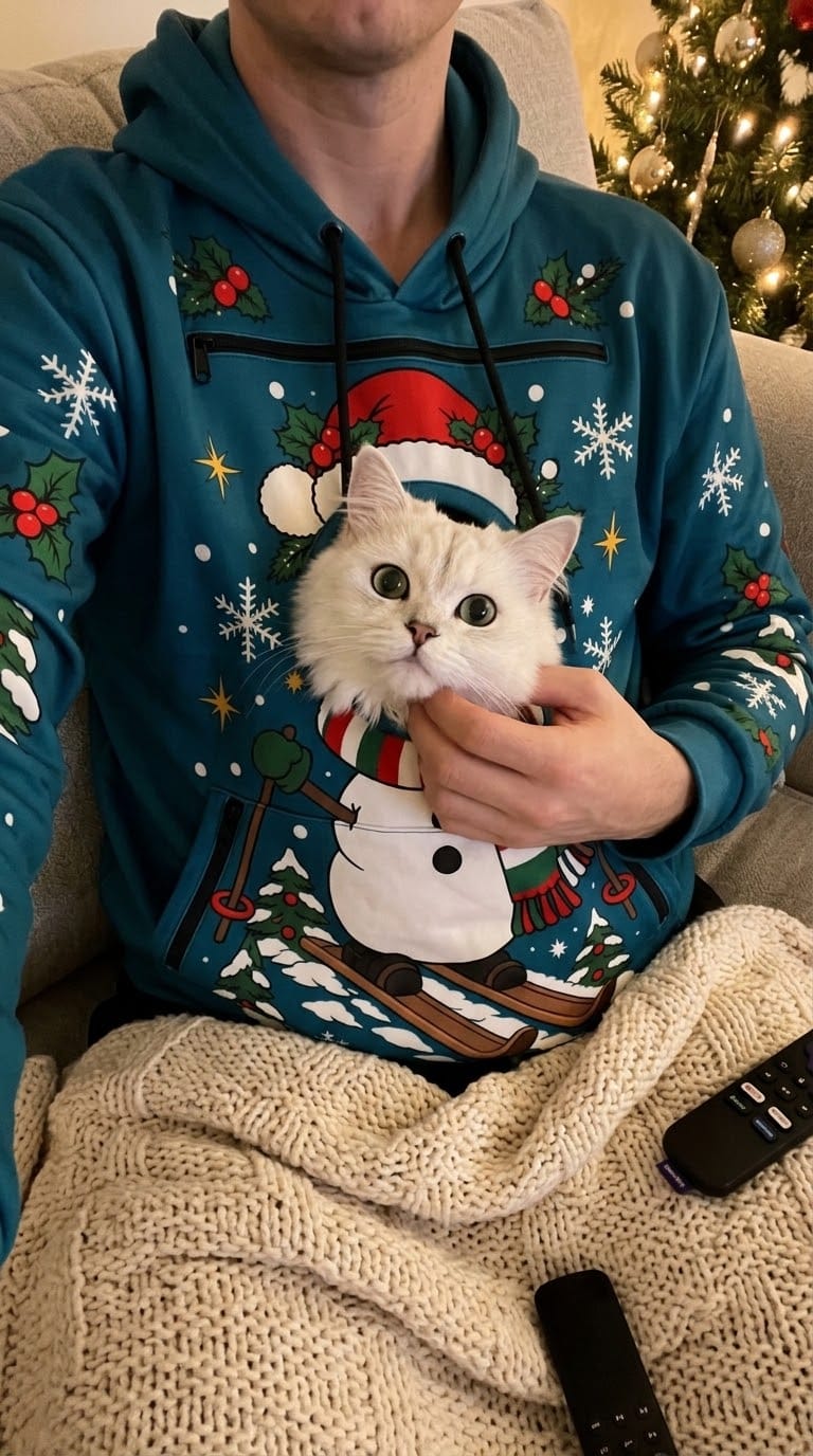 Customer photo review of PeekaPurr™ Christmas Cat Pouch Hoodie