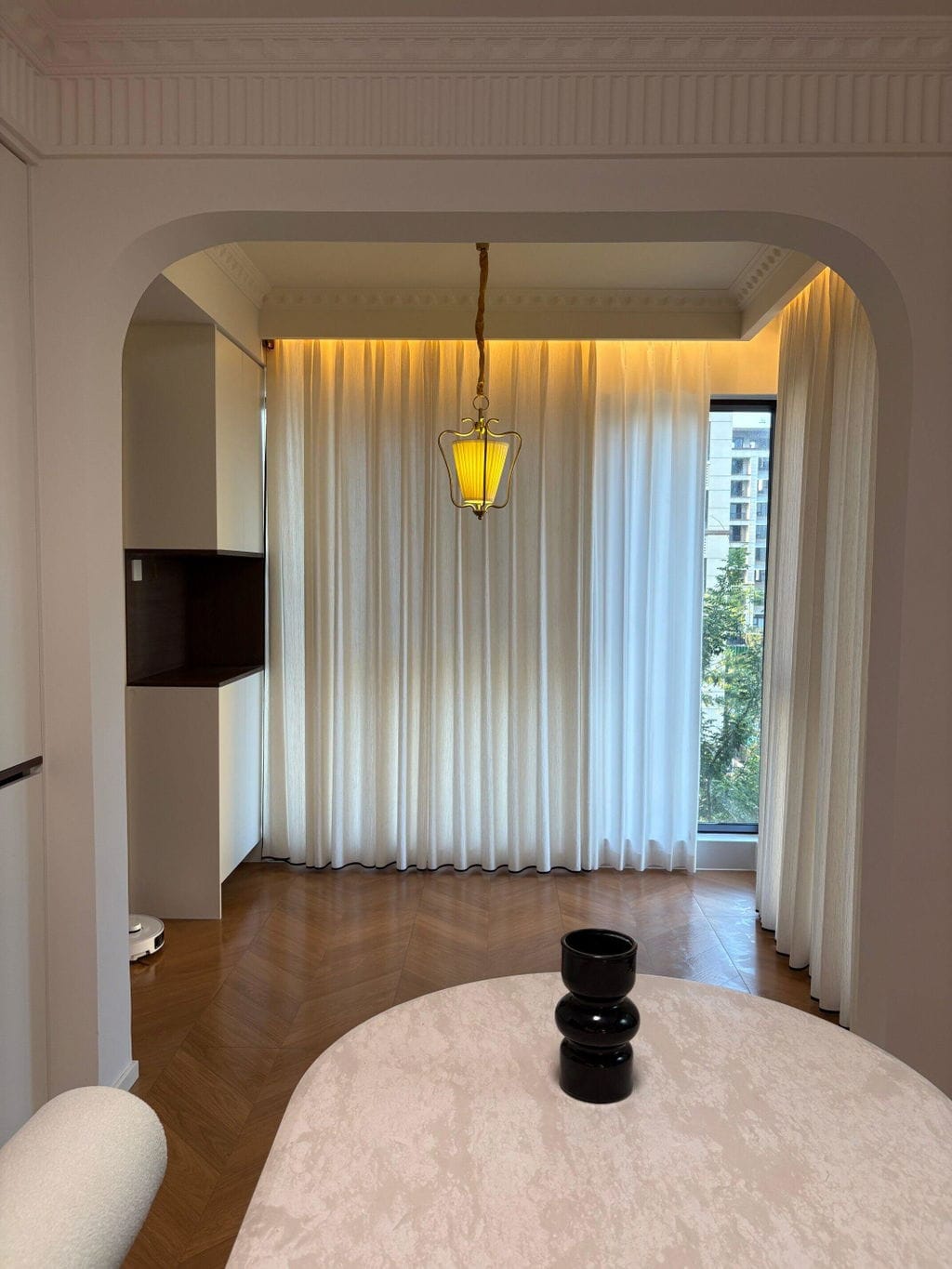 Customer photo review of Pendant Light, Brass Lantern Shade, Pleated Fabric Cap, Vintage