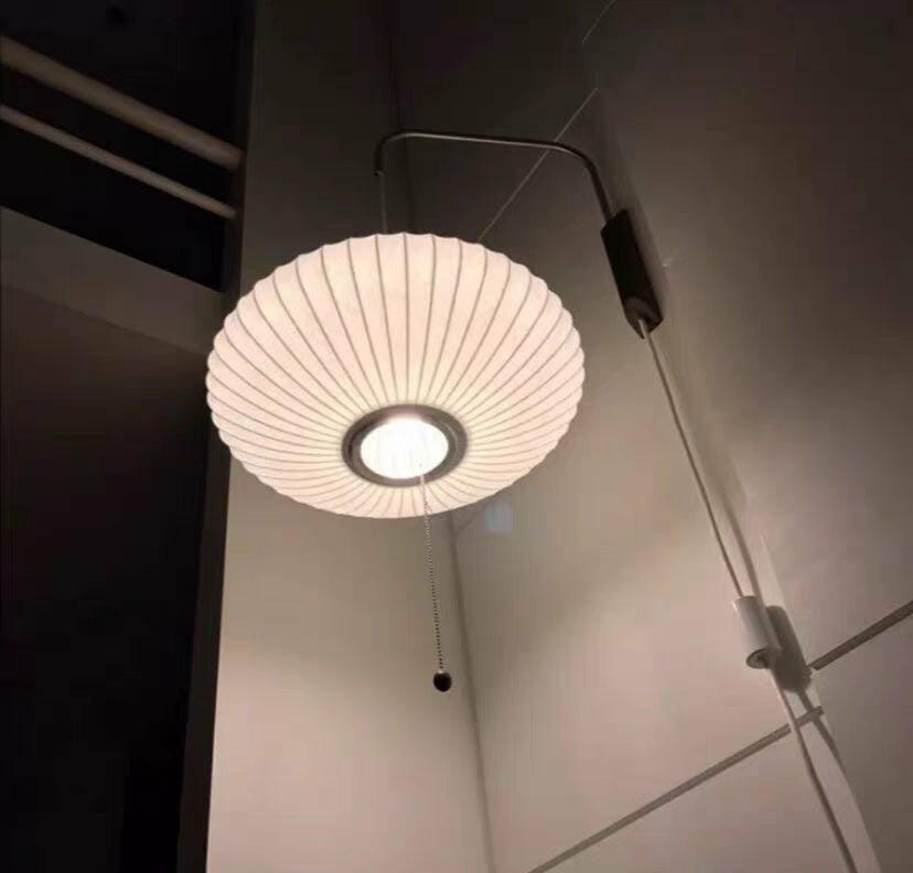 Customer photo review of Wall Light, Plug In, White Globe with Walnut Accent, Wall Sconce