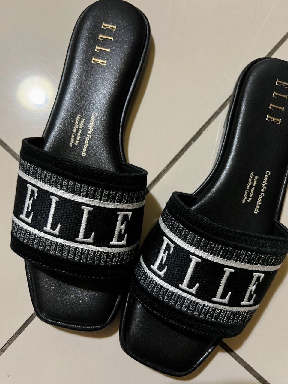Customer photo review of Renee Logo Stitch Slip-on Sandals In Black