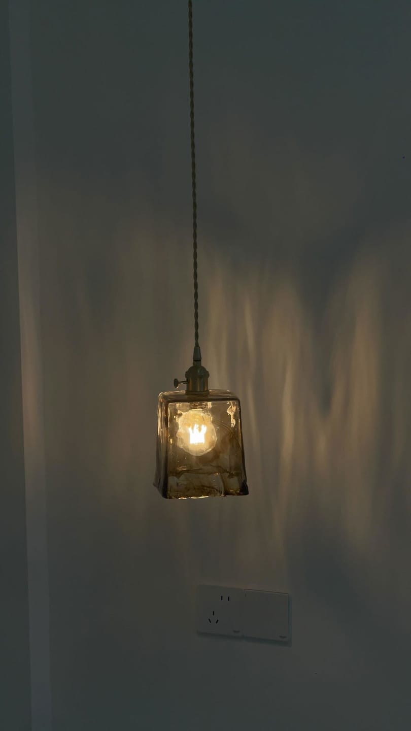 Customer photo review of Brass and Amber Glass Pendant Light, 15 to 18 cm, 150 cm Cord