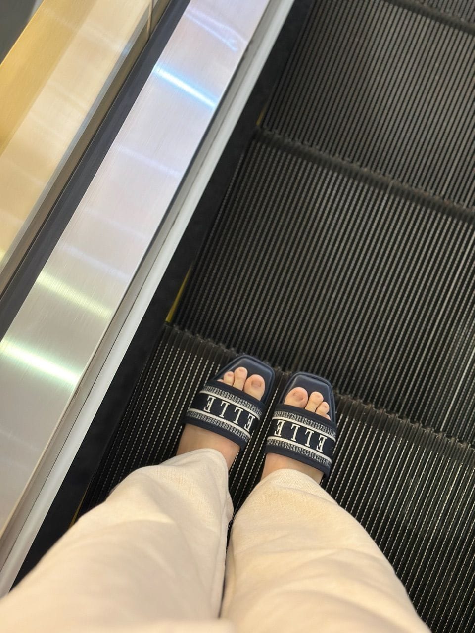Customer photo review of Renee Logo Stitch Slip-on Sandals In Navy