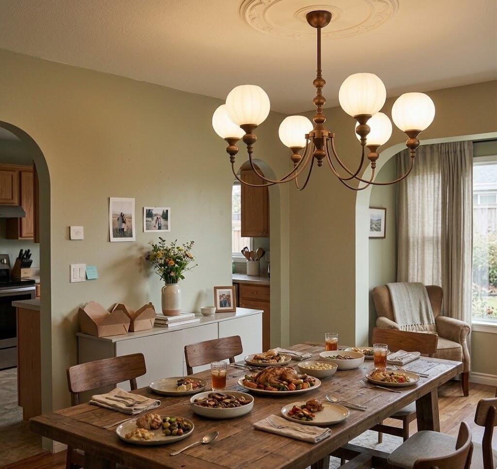 Customer photo review of Ribbed Glass Chandelier, Antique Bronze Arched Iron Arms, Hardwired