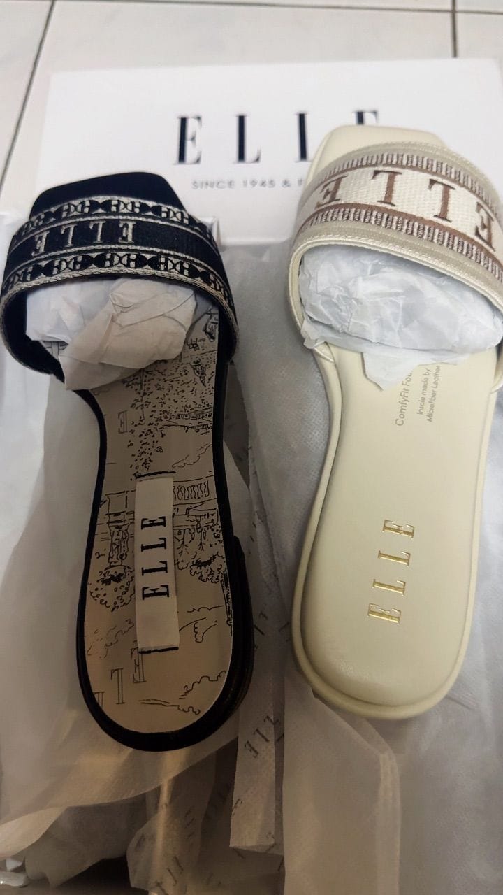 Customer photo review of Renee Logo Stitch Slip-on Sandals In Almond