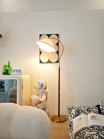 Customer photo review of Wood Floor Lamp, Walnut Frame, Fabric Shade, 155 cm, Plug In