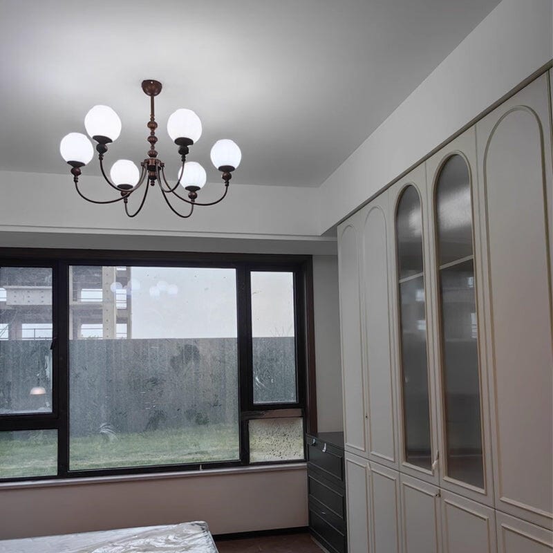Customer photo review of Ribbed Glass Chandelier, Antique Bronze Arched Iron Arms, Hardwired