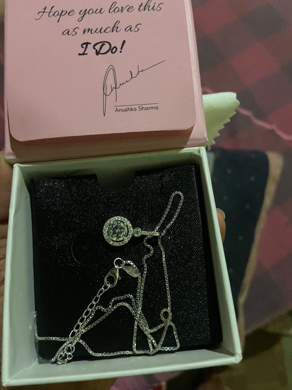 Customer photo review of Silver Drizzle Drop Pendant with Box Chain