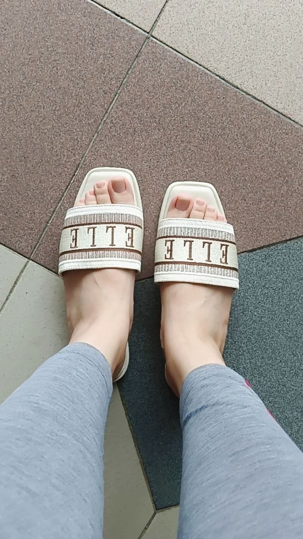 Customer photo review of Renee Logo Stitch Slip-on Sandals In Almond
