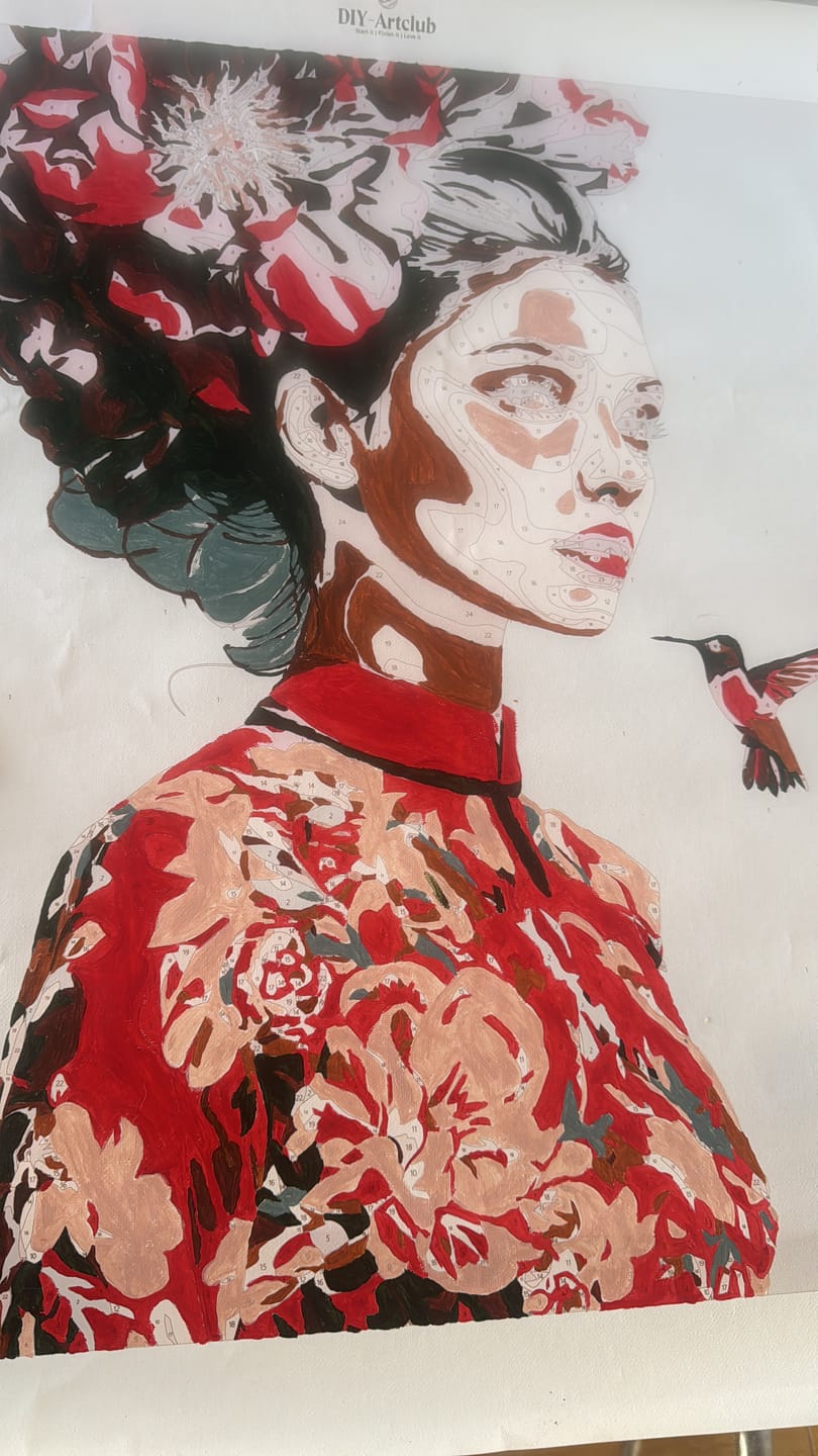 Customer photo review of Scarlet Blossom Muse | Paint by Number