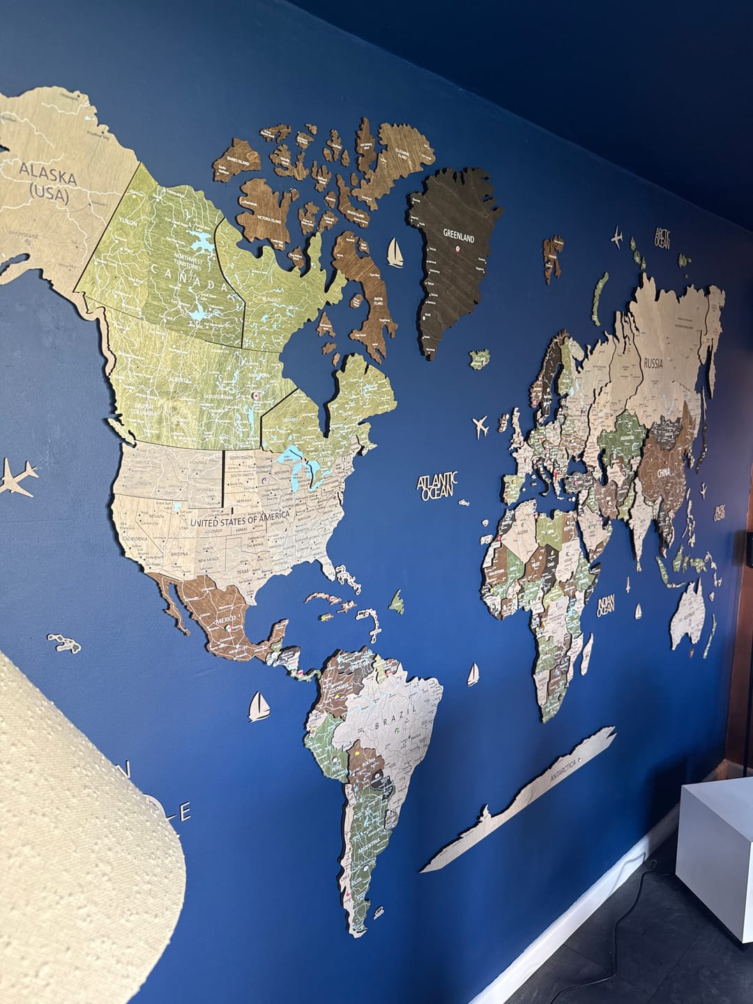 Customer photo review of 3D Wood World Map -Light Rustic