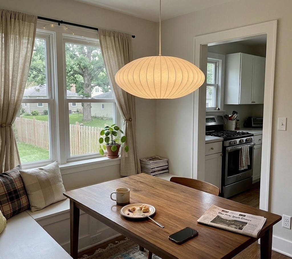 Customer photo review of Pendant Light, White Mulberry Silk Shade, Steel Wire Frame, Hardwired