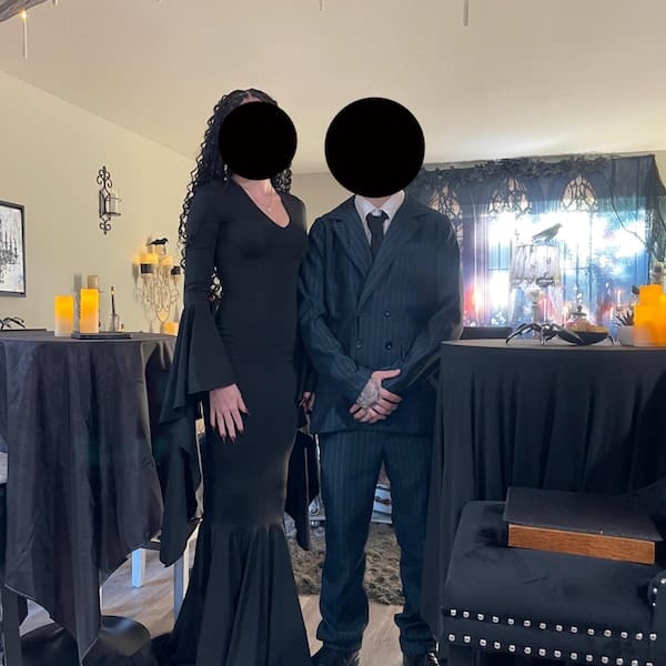 Customer photo review of Morticia Puddle Train Gown Dress