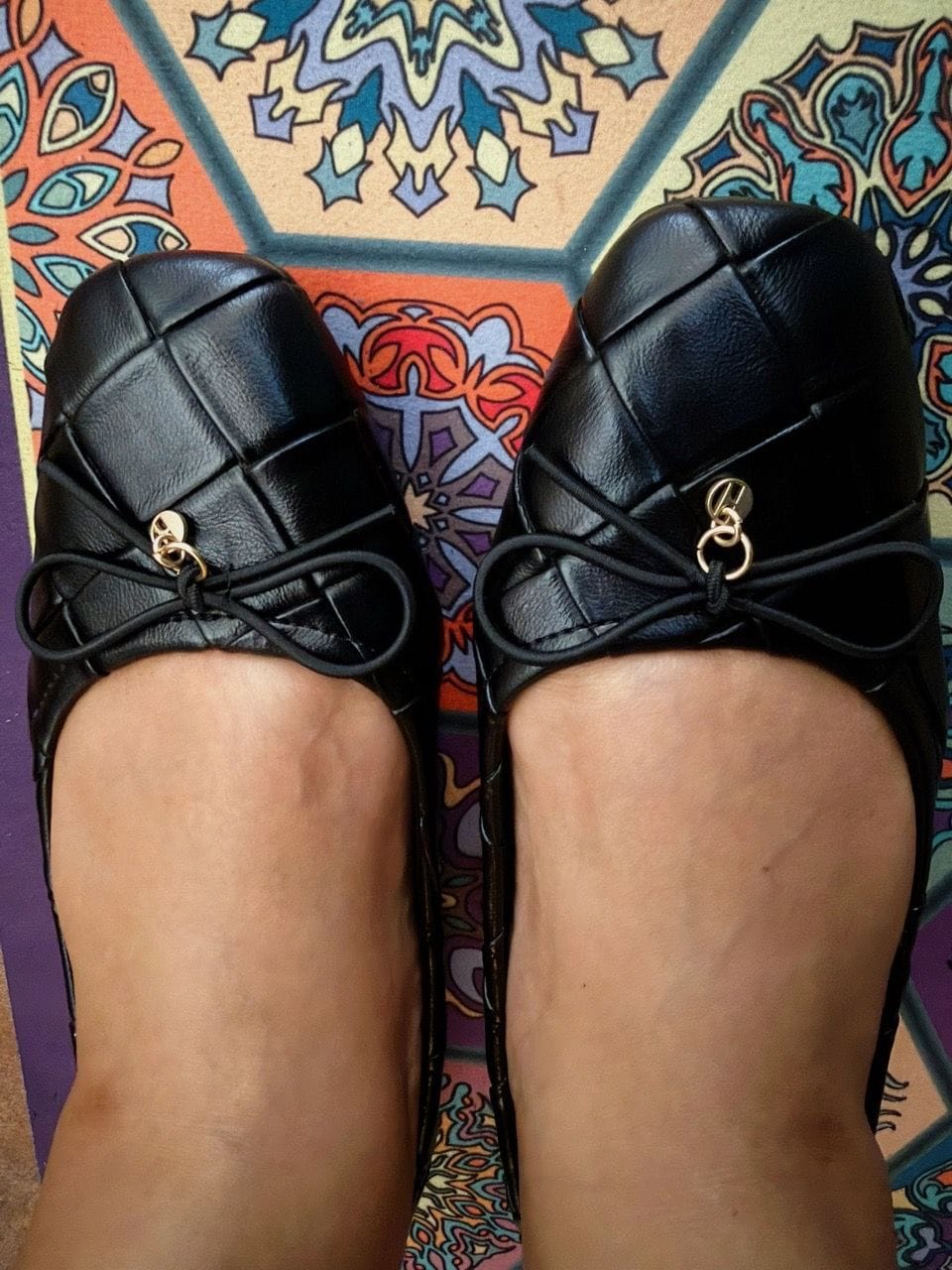 Customer photo review of Romy Embossed-Pattern Slip-on Ballerinas In Black