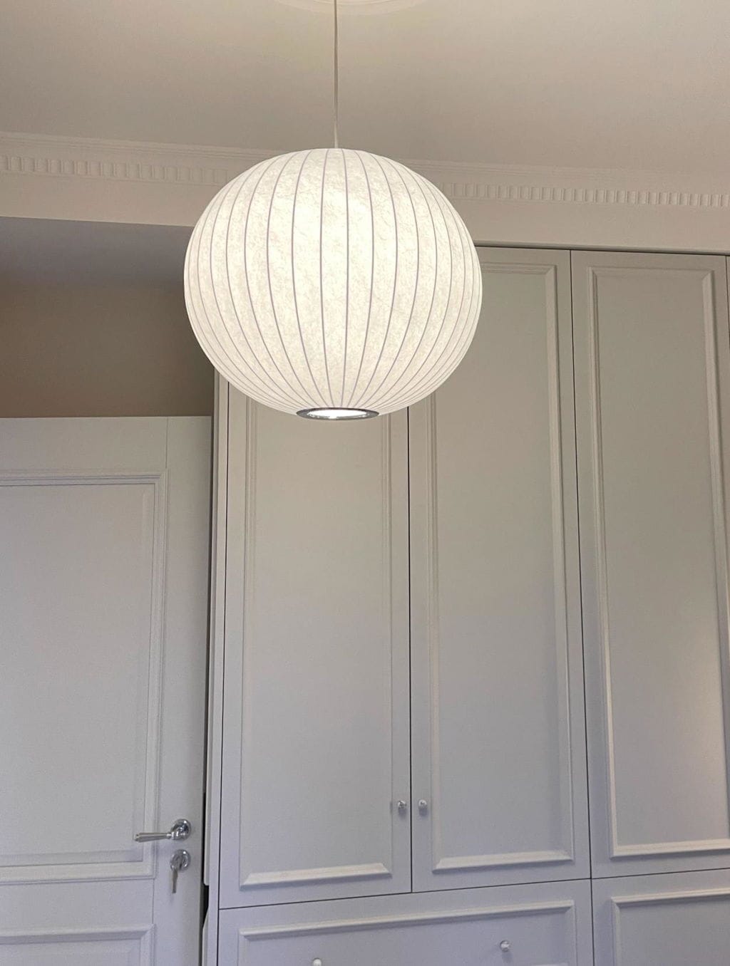 Customer photo review of Pendant Light, White Mulberry Silk Shade, Steel Wire Frame, Hardwired
