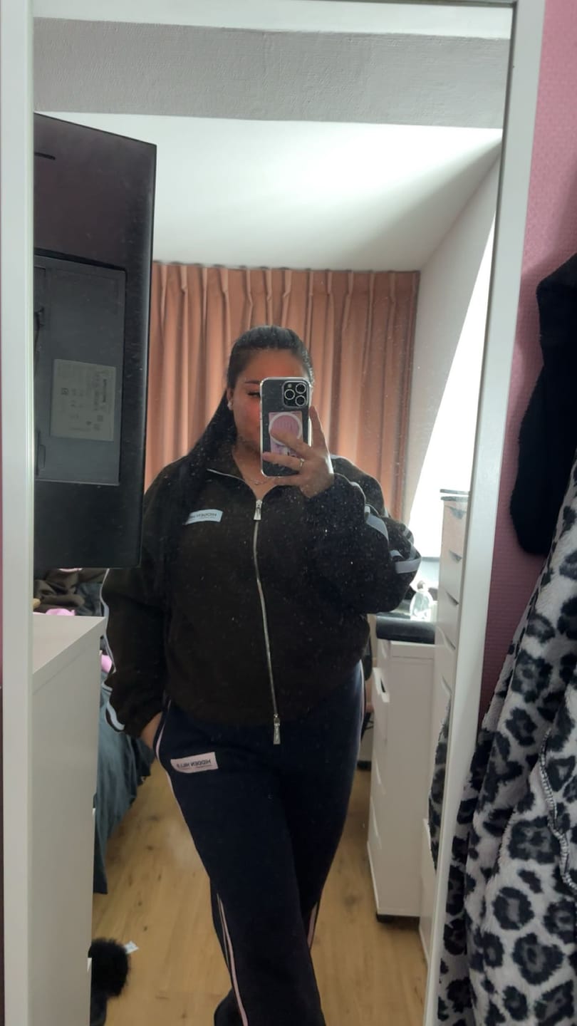 Customer photo review of STRIPED ZIP JACKET DARK BROWN/LIGHT BLUE