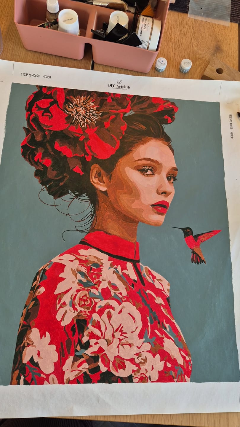 Customer photo review of Scarlet Blossom Muse | Paint by Number
