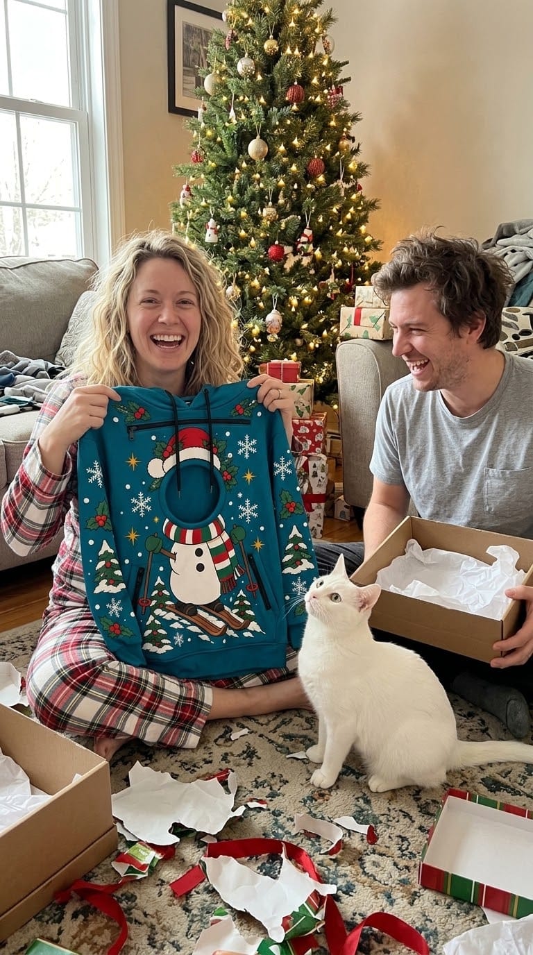Customer photo review of PeekaPurr™ Christmas Cat Pouch Hoodie