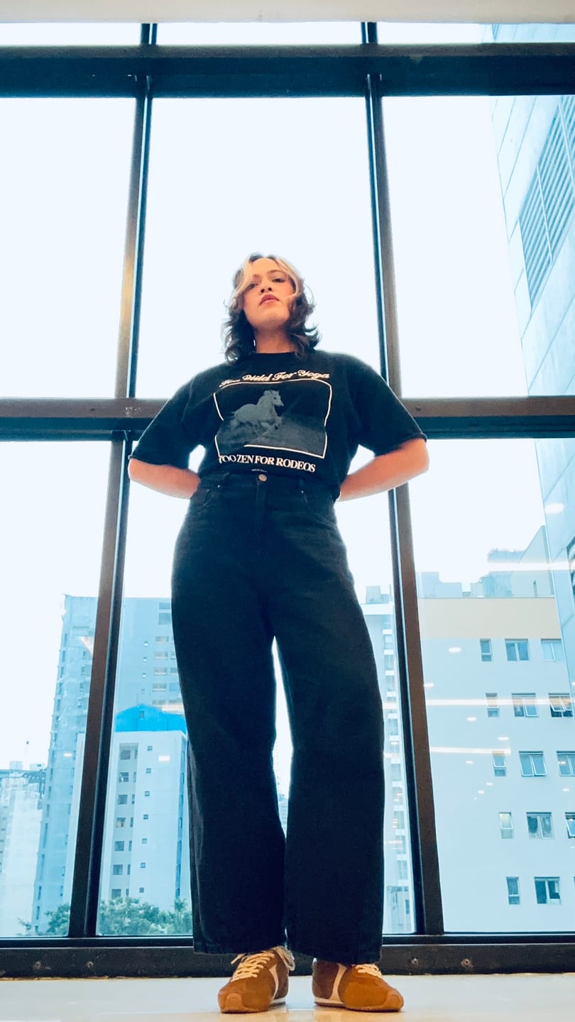 Customer photo review of Calça Jeans Balloon Baobá Preta