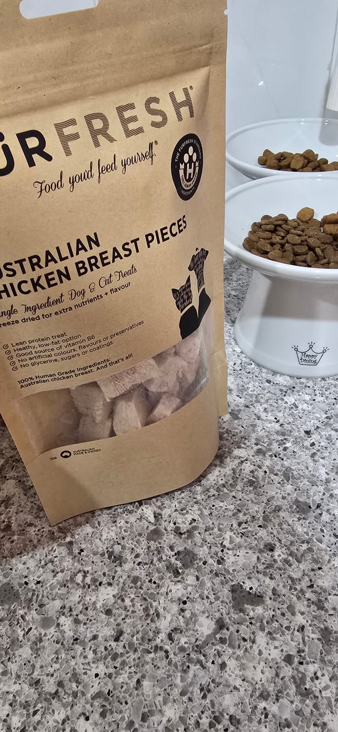 Customer photo review of Australian Chicken Breast Pieces Freeze Dried 70g