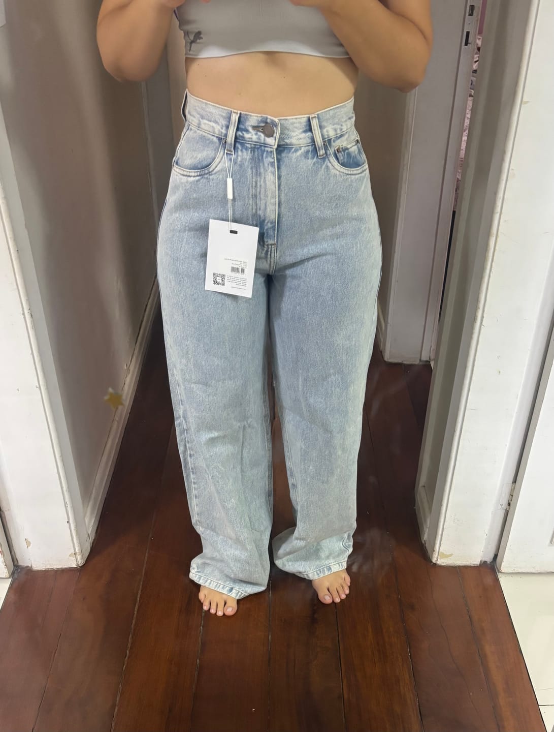Customer photo review of Calça Jeans Wide Leg Buriti Azul Claro