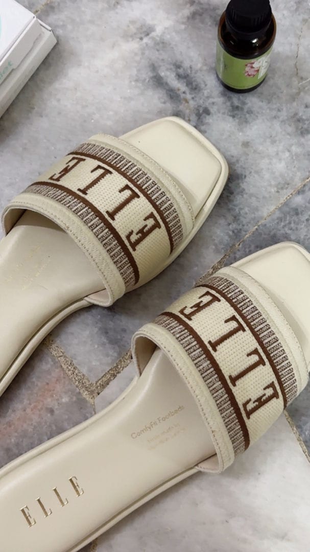 Customer photo review of Renee Logo Stitch Slip-on Sandals In Almond