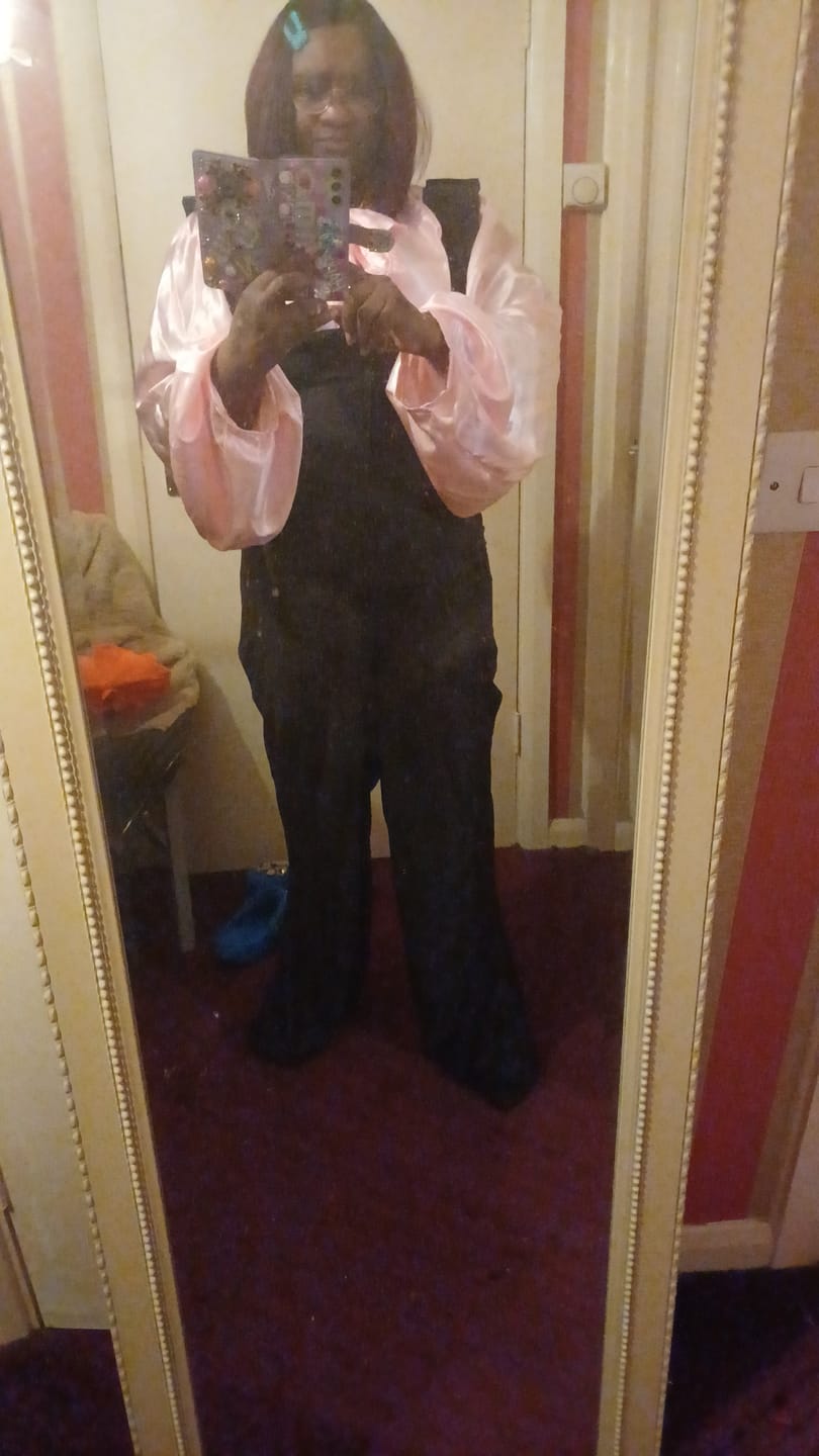 Customer photo review of Plain Black Scuba Crepe Stretch Fabric 4 Way Stretch