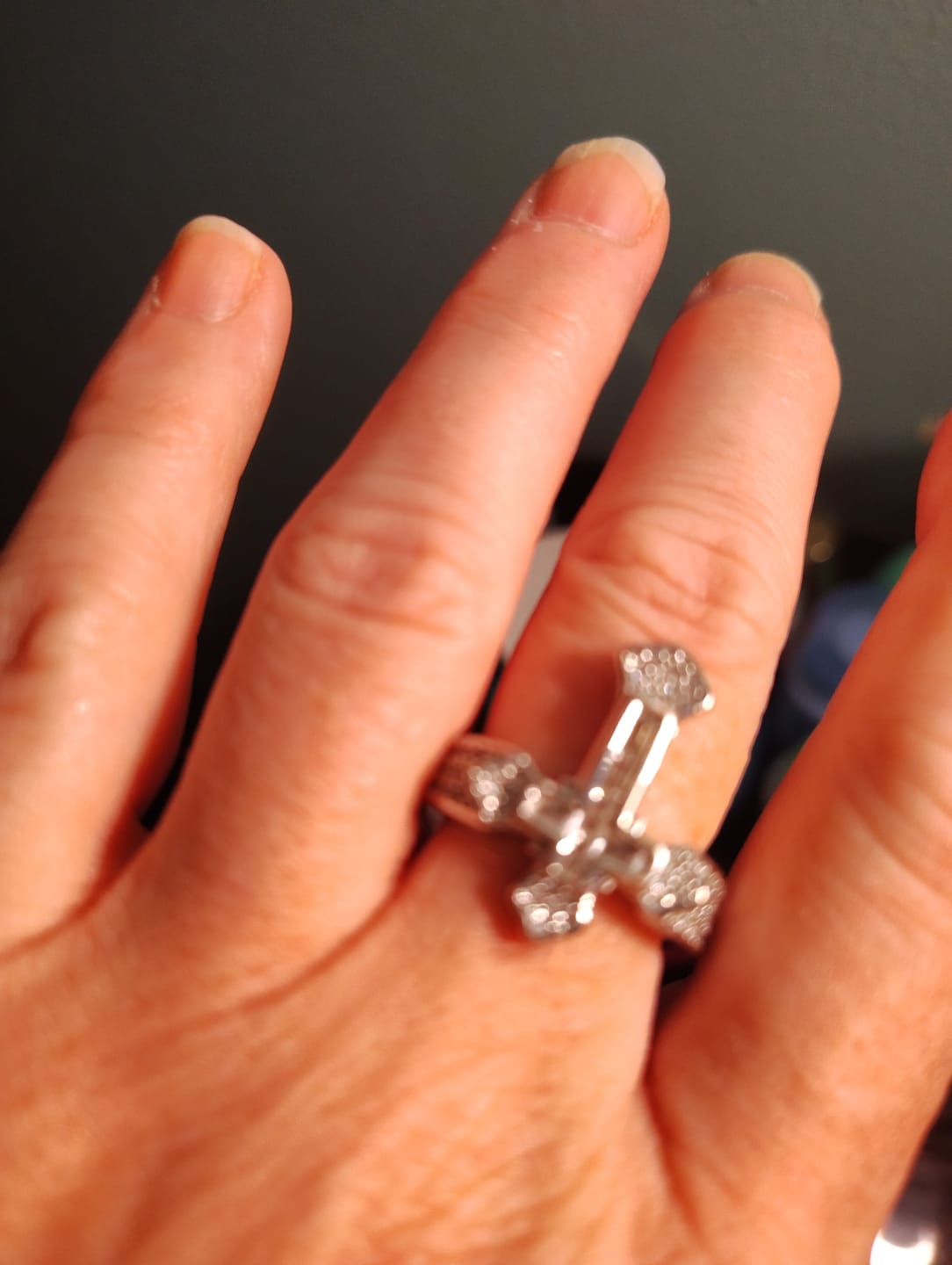 Customer photo review of Christianartworkshop Central Cross Motif Ring with Cubic Zirconia Accents: Carry His Care in Daily Wear