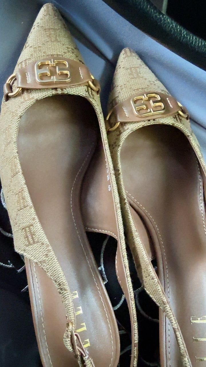 Customer photo review of Esme Microfiber Leather Pumps In Brown