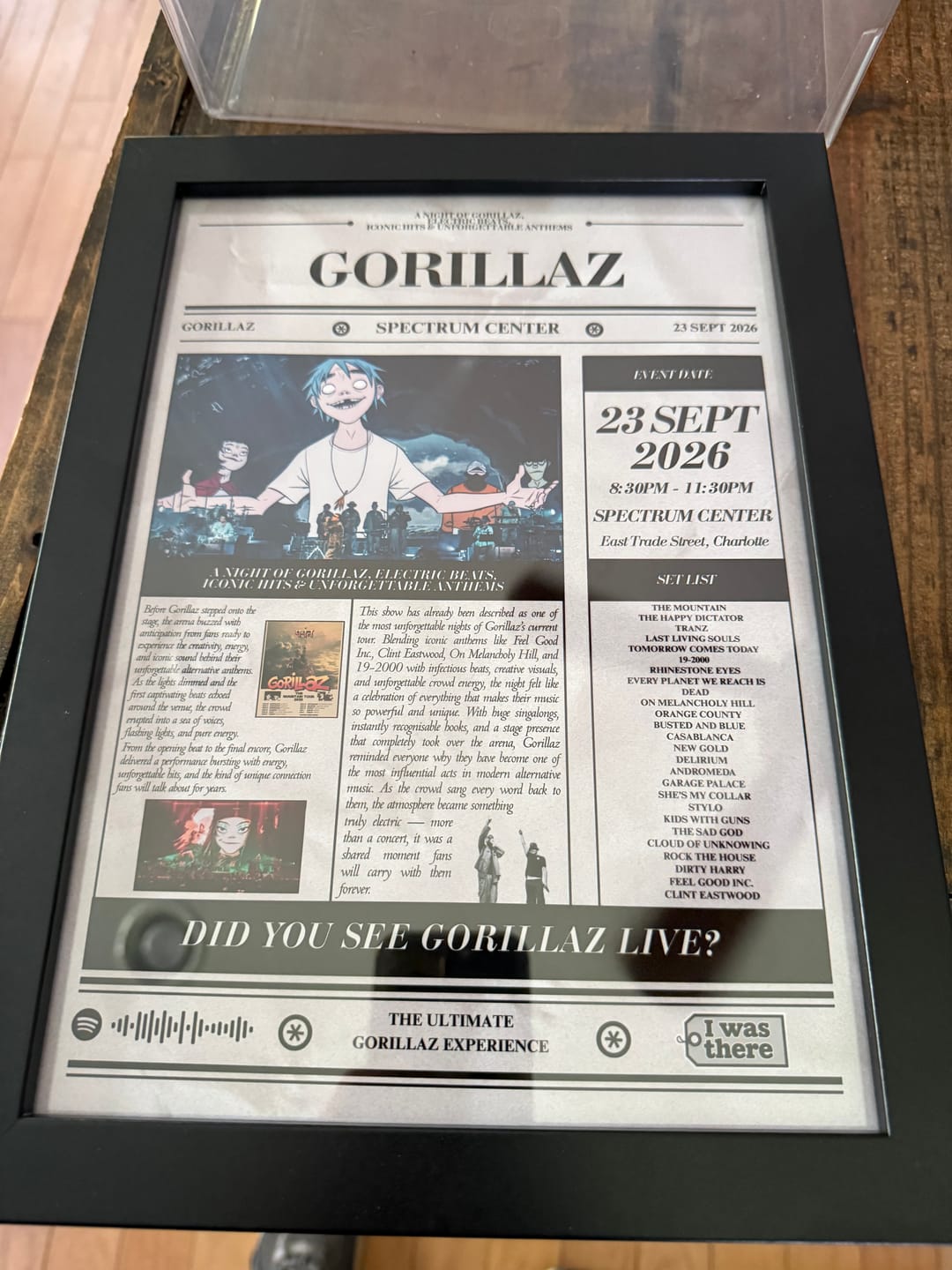 Customer photo review of Gorillaz - Personalised Newspaper Style Concert Poster (USA Tour)