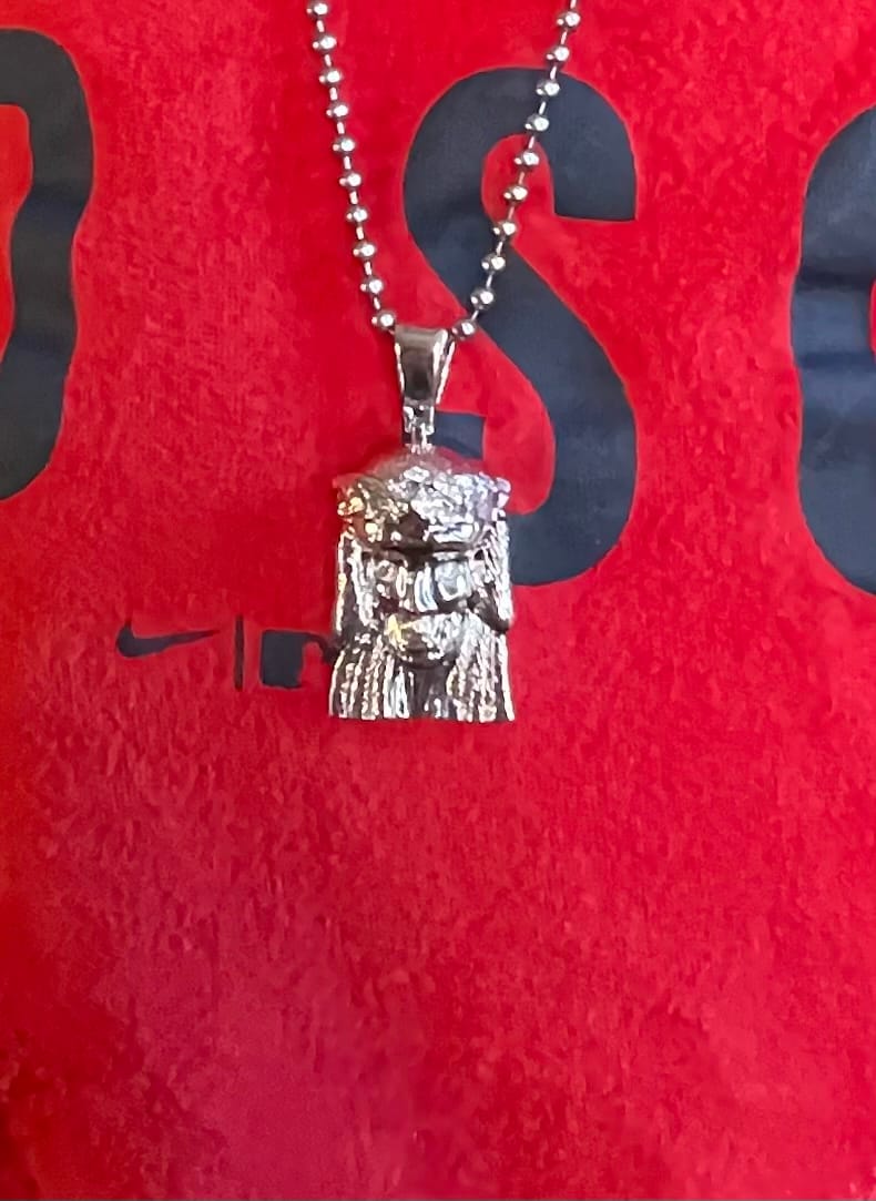 Customer photo review of Rhodium Simple Iced Eyes Micro Jesus Piece Pendant