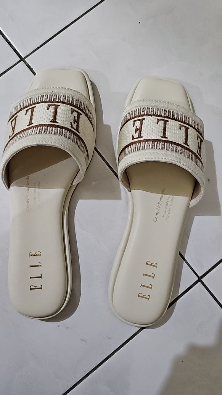 Customer photo review of Renee Logo Stitch Slip-on Sandals In Almond