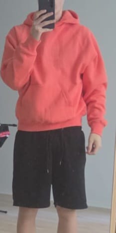 Customer photo review of Fear of God Essentials Hoodie Coral