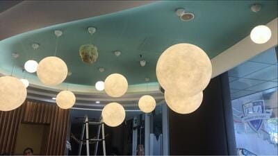 Customer photo review of Pendant Light, Textured White Sphere, Resin and Fibre Shade